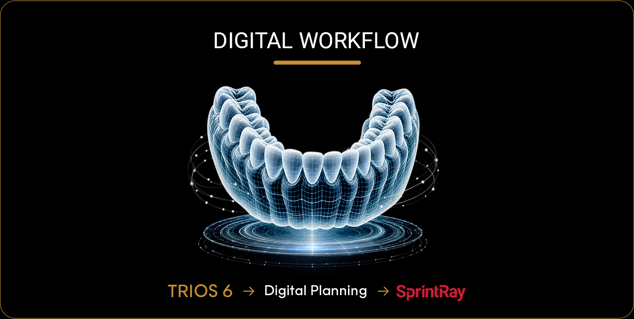 Flux de travail numérique : TRIOS 6, planification numérique, SprintRay
